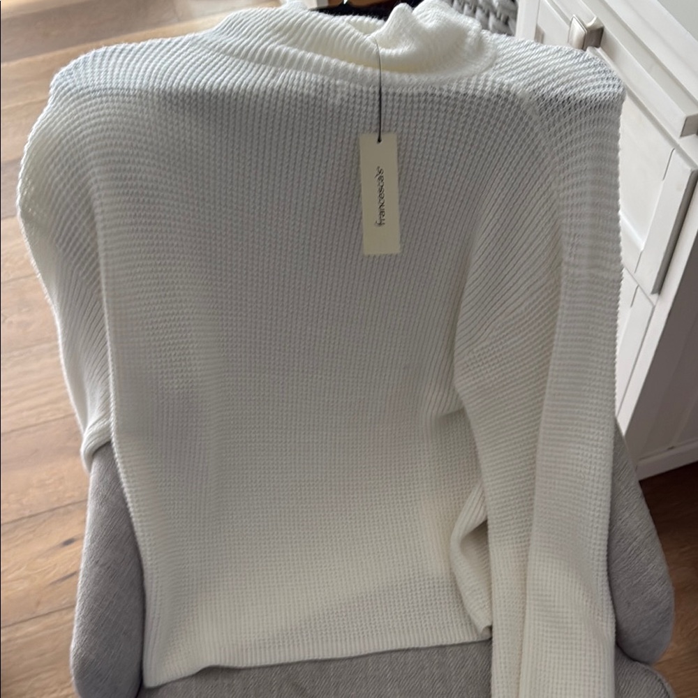 White Ribbed Cowl Neck Sweater